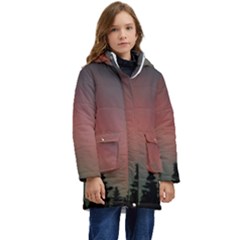 Aurora Borealis Alaska Sky Kids  Hooded Longline Puffer Jacket by Perong