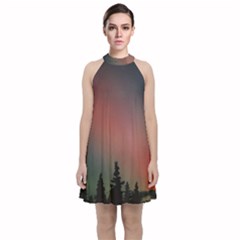 Aurora Borealis Alaska Sky Velvet Halter Neckline Dress 