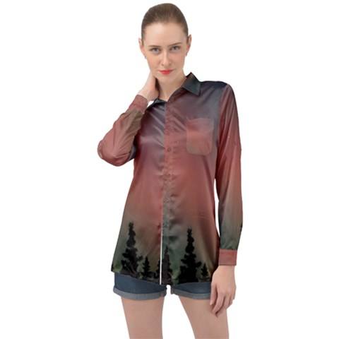 Aurora Borealis Alaska Sky Long Sleeve Satin Shirt by Perong