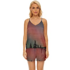 Aurora Borealis Alaska Sky V-neck Satin Pajamas Set