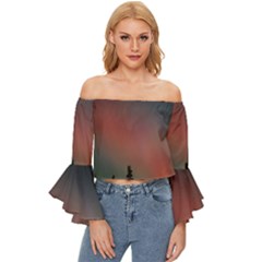 Aurora Borealis Alaska Sky Off Shoulder Flutter Bell Sleeve Top