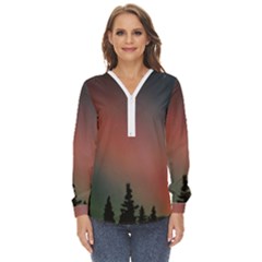 Aurora Borealis Alaska Sky Zip Up Long Sleeve Blouse