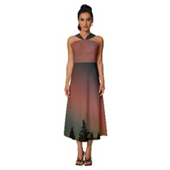 Aurora Borealis Alaska Sky Sleeveless Cross Front Cocktail Midi Chiffon Dress