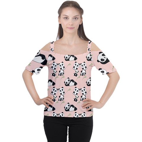 Cute Panda Animal Pattern Cutout Shoulder T-shirt by Perong