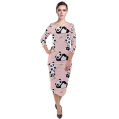 Cute Panda Animal Pattern Quarter Sleeve Midi Velour Bodycon Dress by Perong