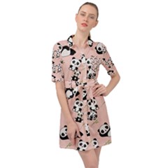 Cute Panda Animal Pattern Belted Shirt Dress by Perong