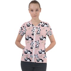 Cute Panda Animal Pattern Short Sleeve Zip Up Jacket by Perong