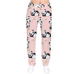 Cute Panda Animal Pattern Women Velvet Drawstring Pants