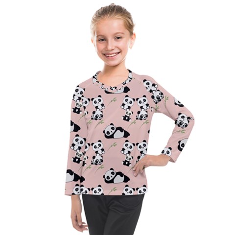 Cute Panda Animal Pattern Kids  Long Mesh T-shirt by Perong