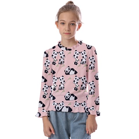 Cute Panda Animal Pattern Kids  Frill Detail T-shirt by Perong