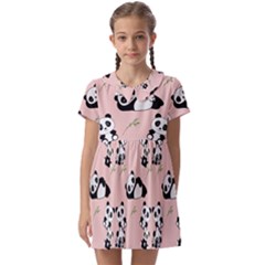 Cute Panda Animal Pattern Kids  Asymmetric Collar Dress