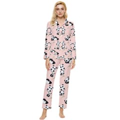 Cute Panda Animal Pattern Womens  Long Sleeve Velvet Pocket Pajamas Set