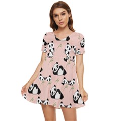 Cute Panda Animal Pattern Tiered Short Sleeve Babydoll Dress