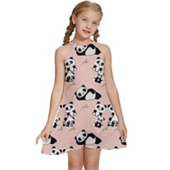 Cute Panda Animal Pattern Kids  Halter Collar Waist Tie Chiffon Dress by Perong