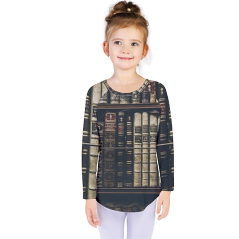 Antique Vintage Old Book Kids  Long Sleeve T-shirt by Perong