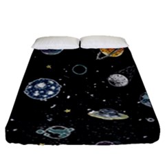 Glittering Planets Space Galaxy Glitter Black Fitted Sheet (queen Size) by Perong