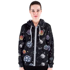 Glittering Planets Space Galaxy Glitter Black Women s Zipper Hoodie