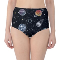 Glittering Planets Space Galaxy Glitter Black Classic High-waist Bikini Bottoms by Perong