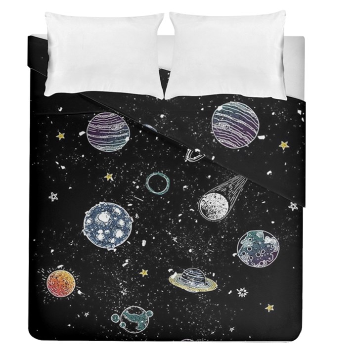 Glittering Planets Space Galaxy Glitter Black Duvet Cover Double Side (Queen Size)