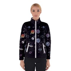 Glittering Planets Space Galaxy Glitter Black Women s Bomber Jacket