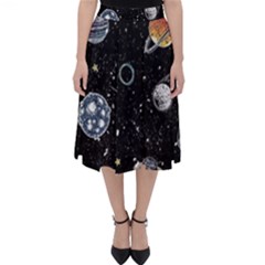 Glittering Planets Space Galaxy Glitter Black Classic Midi Skirt by Perong