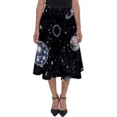 Glittering Planets Space Galaxy Glitter Black Perfect Length Midi Skirt by Perong