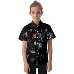 Glittering Planets Space Galaxy Glitter Black Kids  Short Sleeve Shirt by Perong