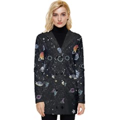 Glittering Planets Space Galaxy Glitter Black Button Up Hooded Coat  by Perong