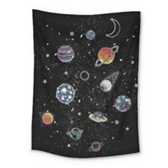 Glittering Planets Space Galaxy Glitter Black Medium Tapestry