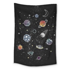 Glittering Planets Space Galaxy Glitter Black Large Tapestry