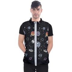 Glittering Planets Space Galaxy Glitter Black Men s Puffer Vest