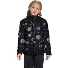 Glittering Planets Space Galaxy Glitter Black Kids  Puffer Bubble Jacket Coat by Perong