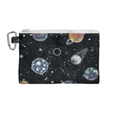 Glittering Planets Space Galaxy Glitter Black Canvas Cosmetic Bag (medium) by Perong