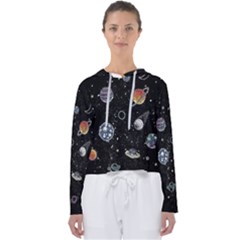 Glittering Planets Space Galaxy Glitter Black Women s Slouchy Sweat