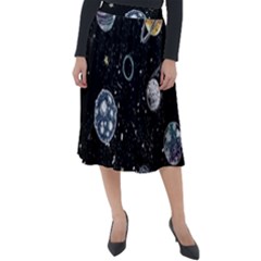 Glittering Planets Space Galaxy Glitter Black Classic Velour Midi Skirt 