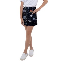 Glittering Planets Space Galaxy Glitter Black Kids  Tennis Skirt by Perong