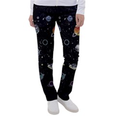 Glittering Planets Space Galaxy Glitter Black Women s Casual Pants by Perong