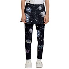 Glittering Planets Space Galaxy Glitter Black Kids  Skirted Pants by Perong