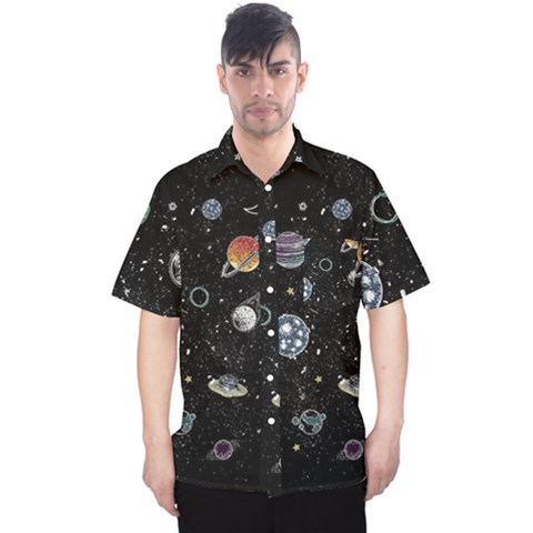 Glittering Planets Space Galaxy Glitter Black Men s Hawaii Shirt by Perong