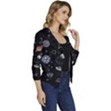 Glittering Planets Space Galaxy Glitter Black Women s Casual 3/4 Sleeve Spring Jacket View3