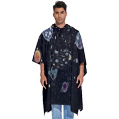 Glittering Planets Space Galaxy Glitter Black Men s Hooded Rain Ponchos by Perong