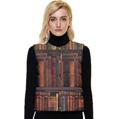 Old Books Vintage Office Antique Library Women s Button Up Puffer Vest