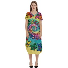 Tie Dye Grateful Dead Bears T-shirt Midi Dress With Pockets by Perong