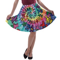 Tie Dye Grateful Dead Bears A-line Skater Skirt by Perong