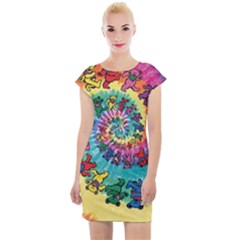 Tie Dye Grateful Dead Bears Cap Sleeve Bodycon Dress by Perong