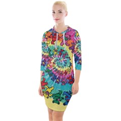 Tie Dye Grateful Dead Bears Quarter Sleeve Hood Bodycon Dress by Perong