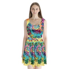 Tie Dye Grateful Dead Bears Split Back Mini Dress  by Perong