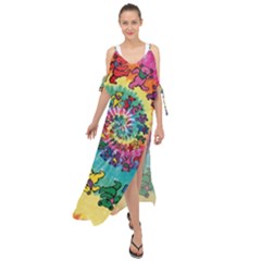 Tie Dye Grateful Dead Bears Maxi Chiffon Cover Up Dress by Perong