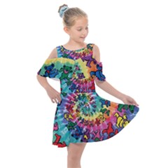 Tie Dye Grateful Dead Bears Kids  Shoulder Cutout Chiffon Dress by Perong