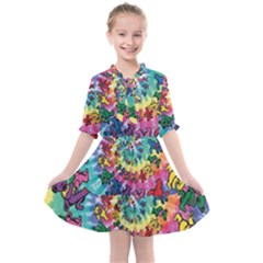 Tie Dye Grateful Dead Bears Kids  All Frills Chiffon Dress by Perong